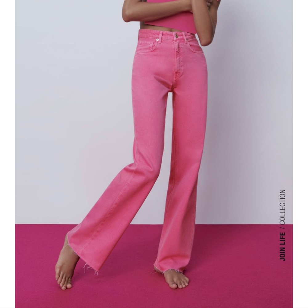 ZARA pink wide leg jeans pants
